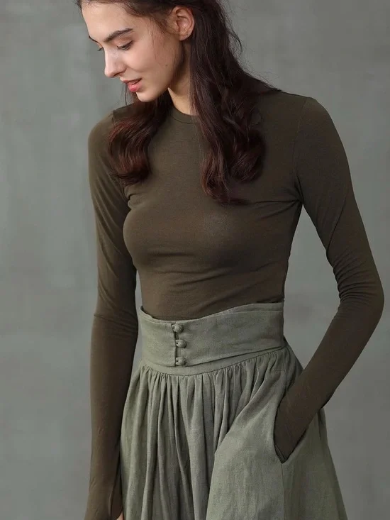 Linennaive HANNAH 38 | GIRDLE LINEN SKIRT Green - Picture 2 of 12